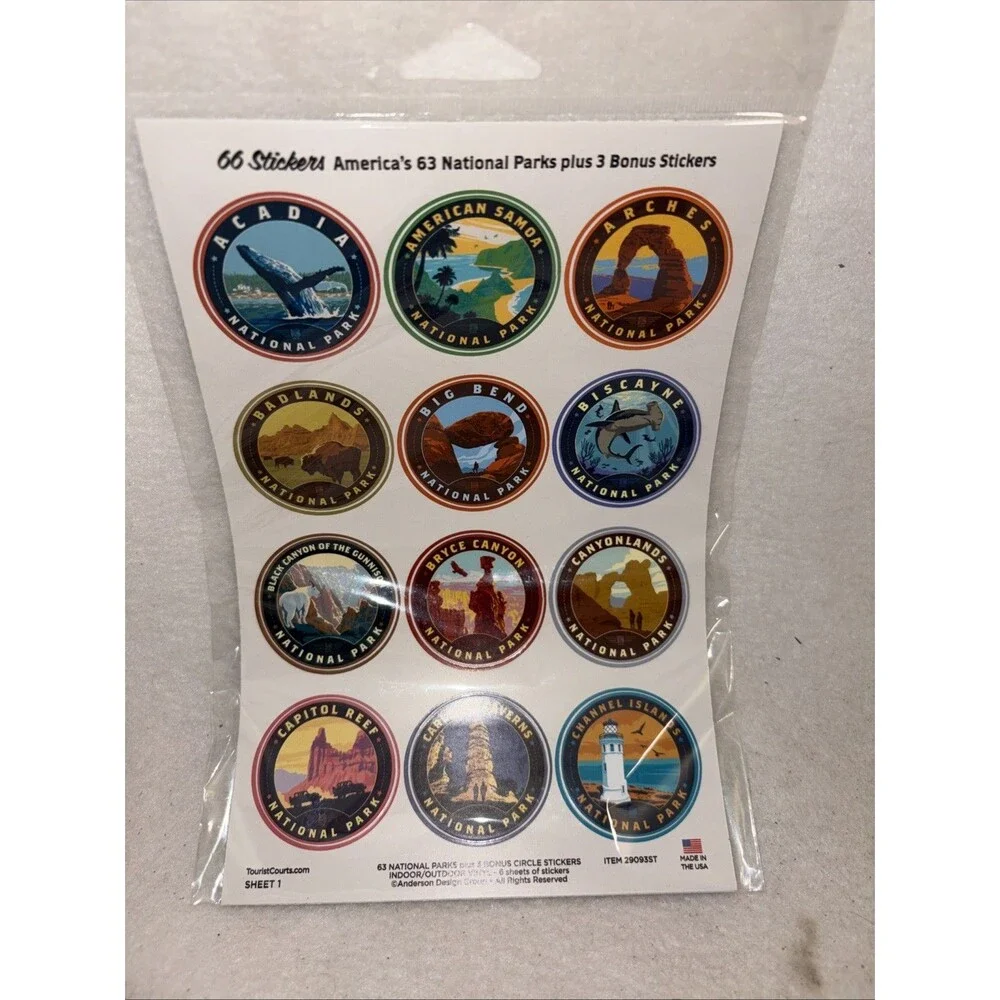 New Stickers America 63 national parks plus 3 bonus stickers total 66 USA